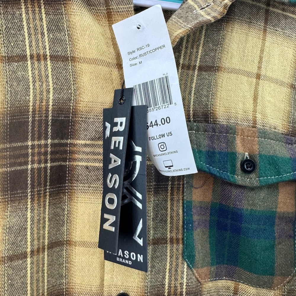 REASON Rustic Copper Plaid Hooded Shirt‎ Jacket Mens Size M Button Up Flannel - Picture 6 of 12